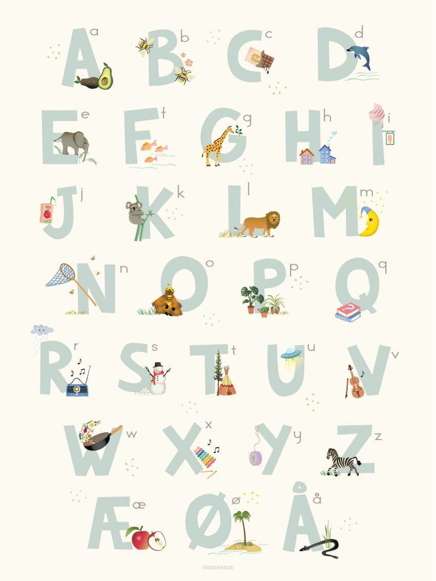 Vissevasse Danish Alphabet Blue Poster, 50x70 Cm