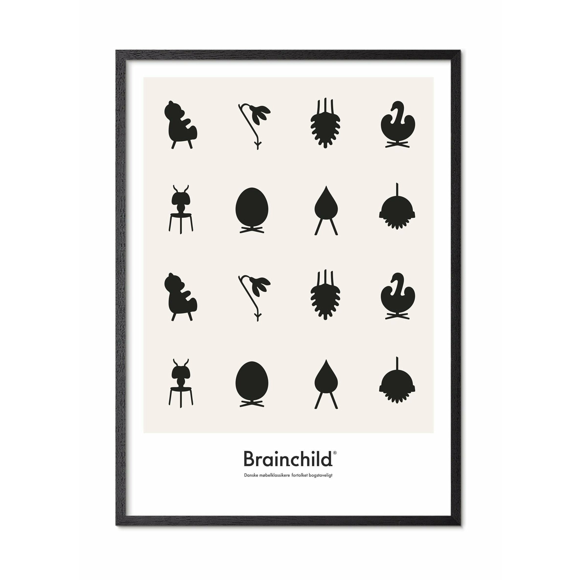 [product_category]-Brainchild Design Icon Poster, Frame In Black Lacquered Wood A5, Grey-Brainchild-IG-00001-C-BRA-1