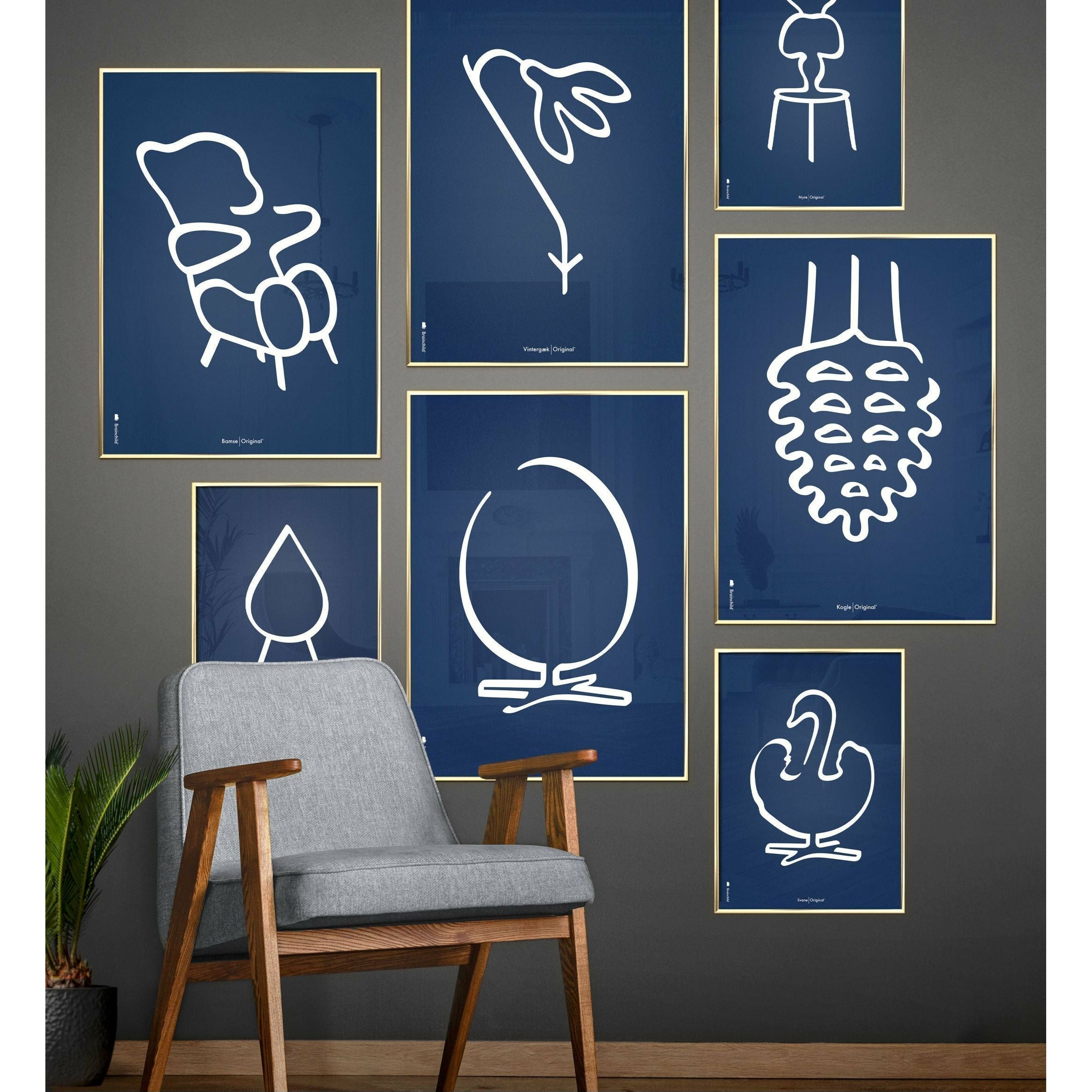 [product_category]-Brainchild Snowdrop Line Poster, Frame Made Of Light Wood 50x70 Cm, Blue Background-Brainchild-B-61003-A-BRA-4