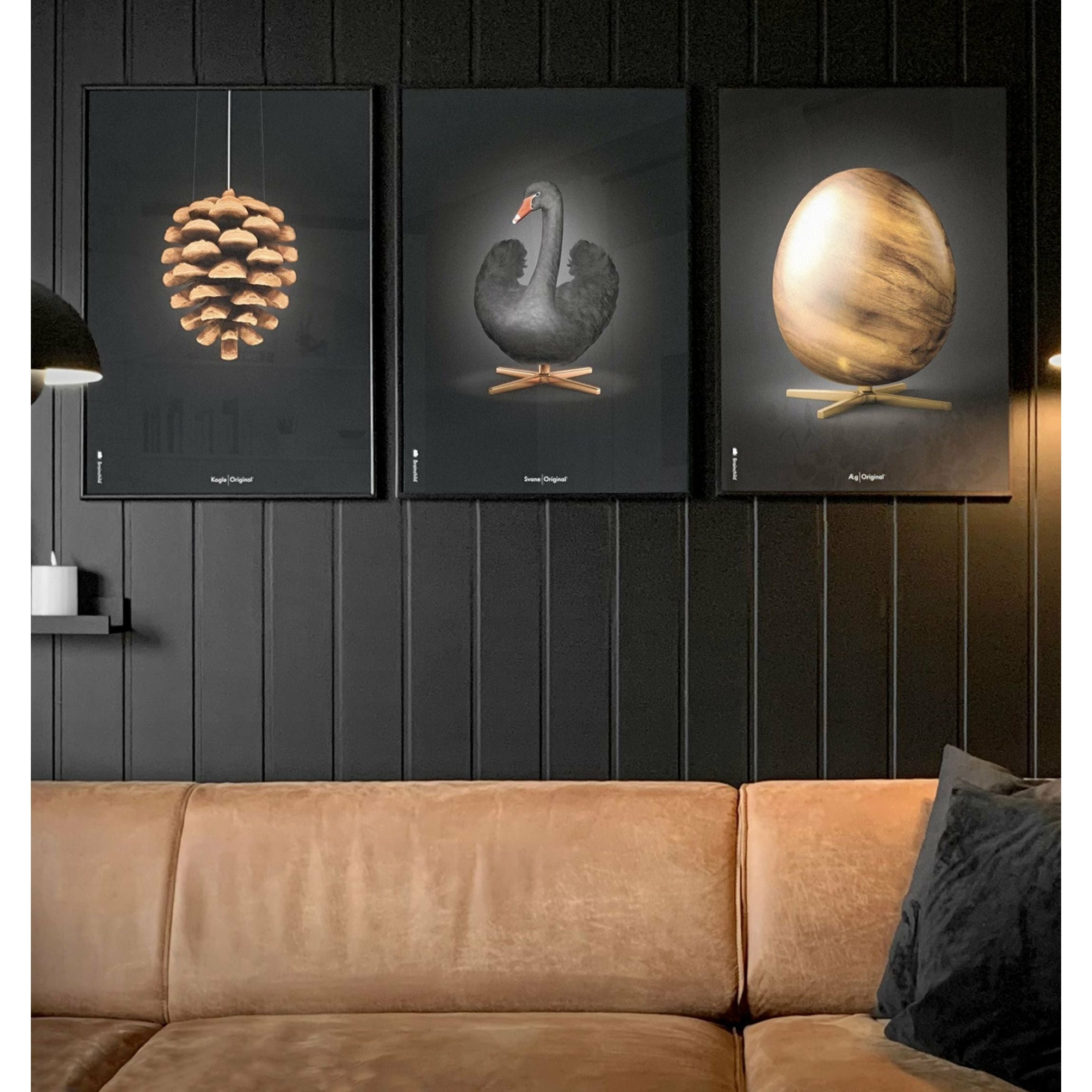 [product_category]-Brainchild Swan Classic Poster, Frame In Black Lacquered Wood 30x40 Cm, Black/Black Background-Brainchild-31002-C-BRA-12