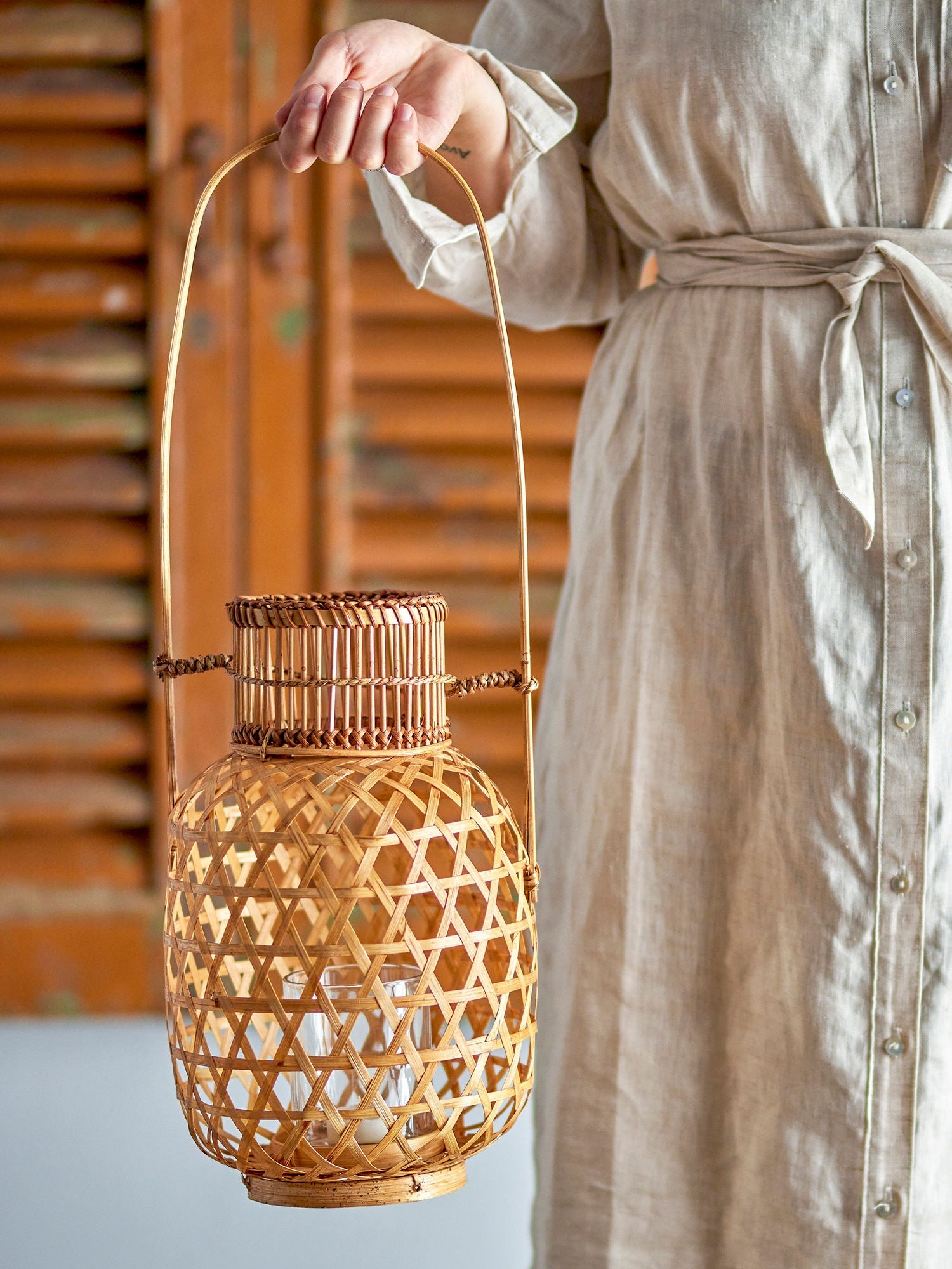 Kreativní sbírka Lerka Lantern W/Glass, Nature, Bamboo