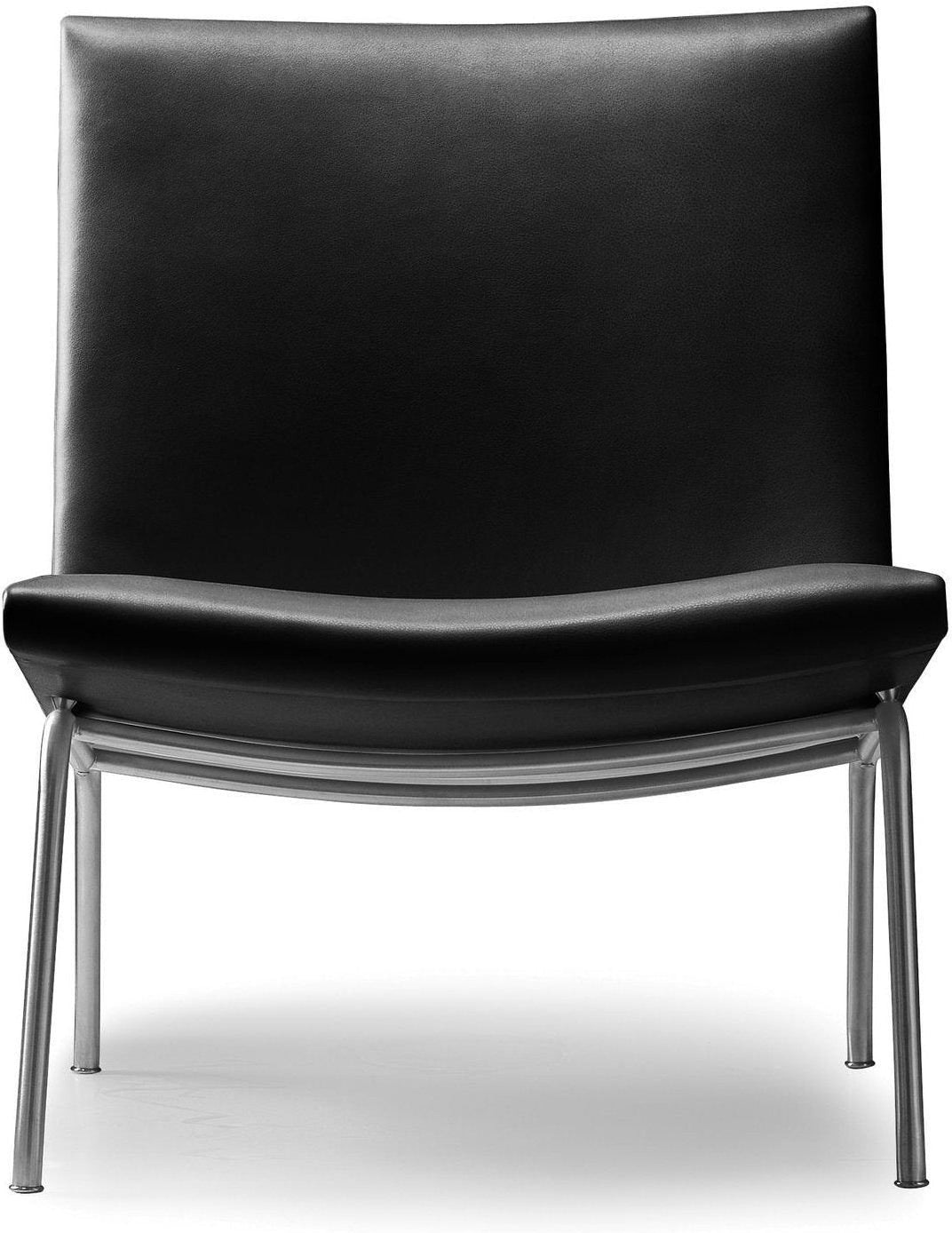 Carl Hansen Ch401 Kastrup Lounge Chair, Stainless Steel/Black Leather Thor 301