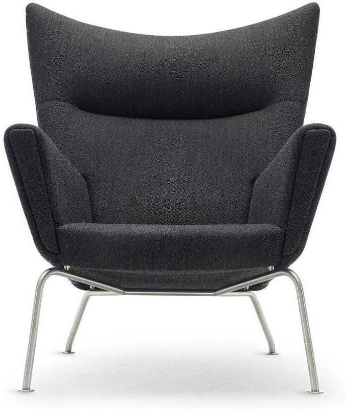 Carl Hansen Ch445 Wing Chair, Steel/Dark Gray Fabric