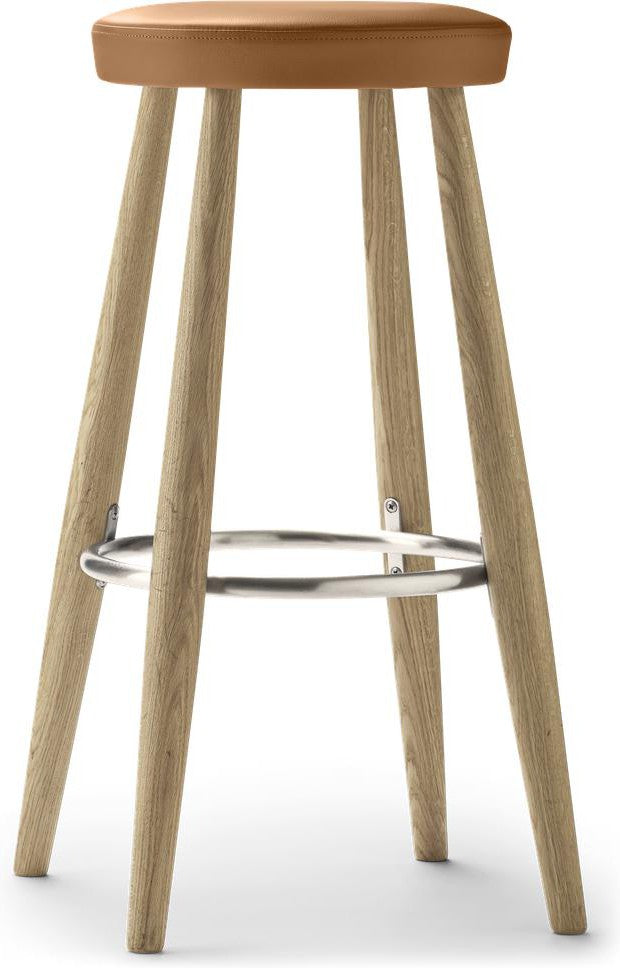 Carl Hansen Ch56 Bar Stool, Soaped Oak/Orange Leather