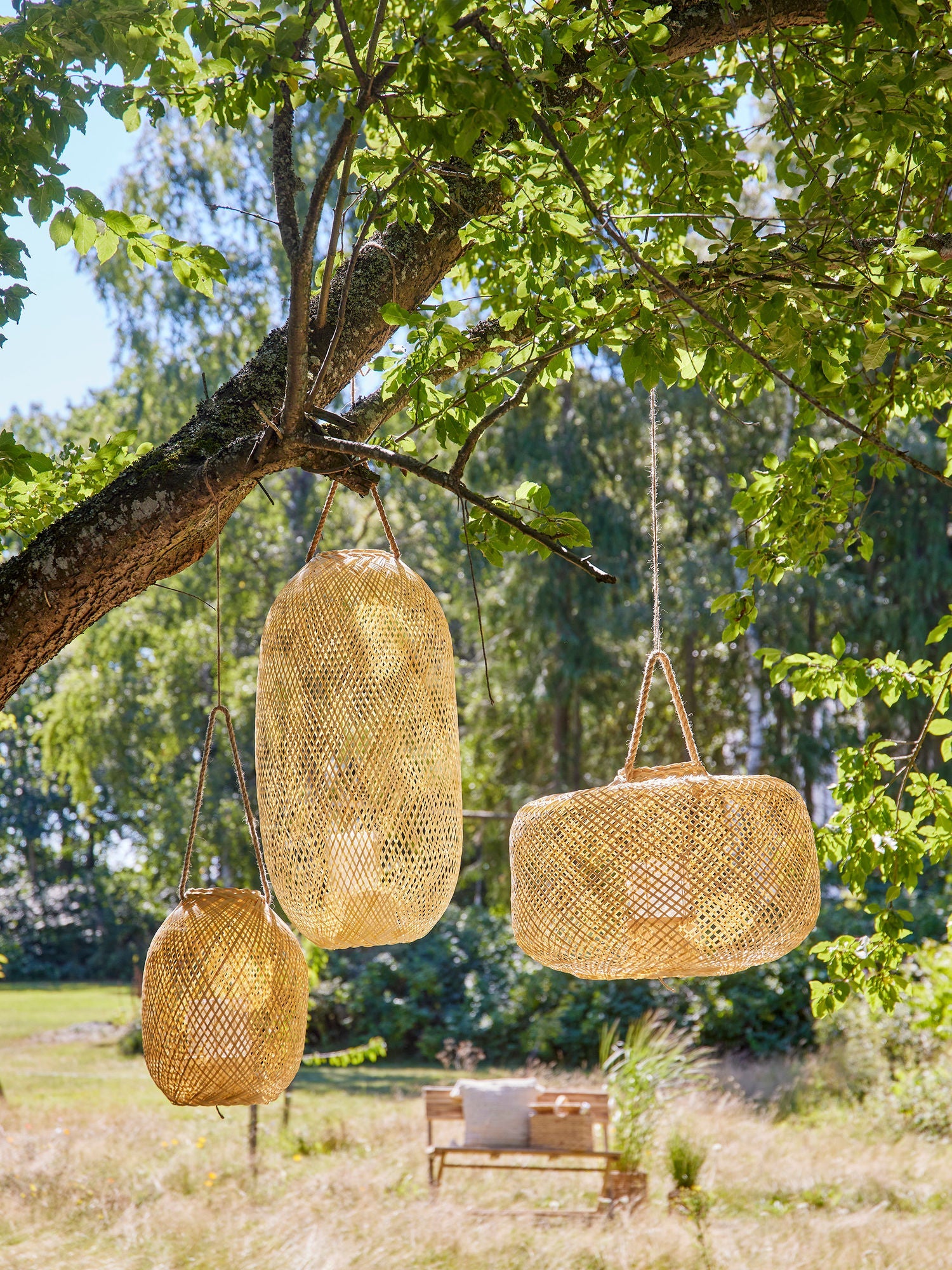 Bloomingville Musu Lantern w/Glass, příroda, bambus