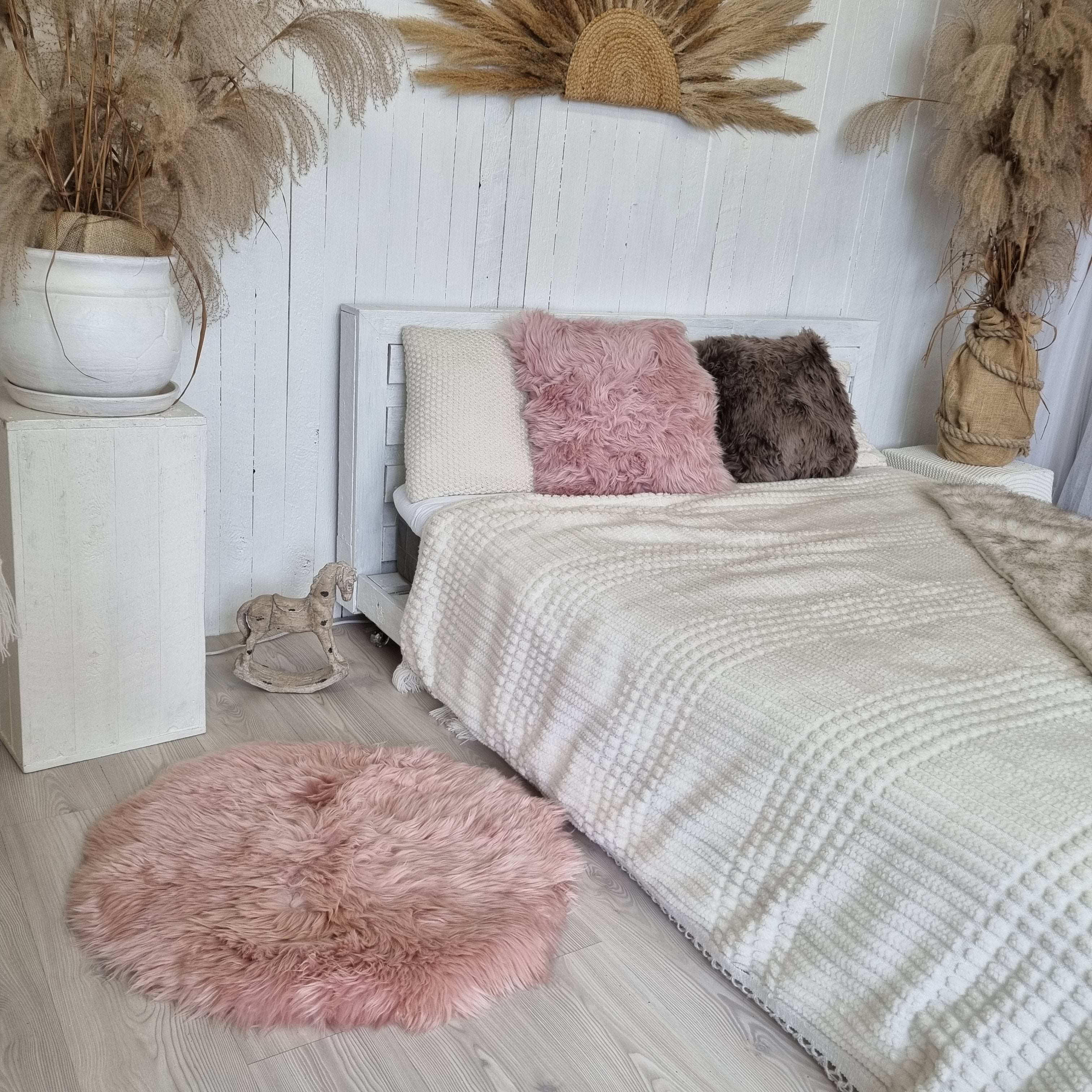 Pink genuine sheepskin throw pillow