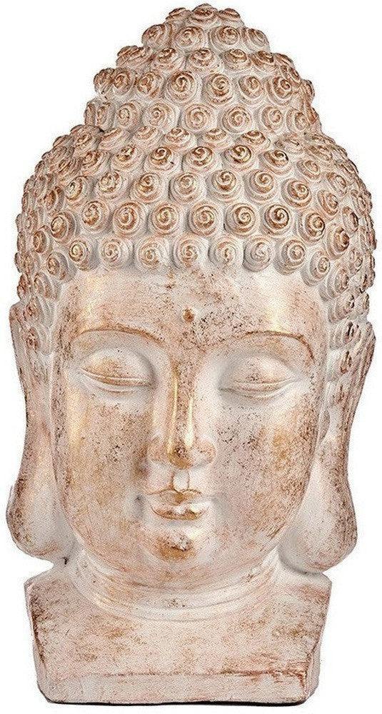 Dekorativní zahradní postava Buddha Head White/Gold Polyresin (35 x 65,5 x