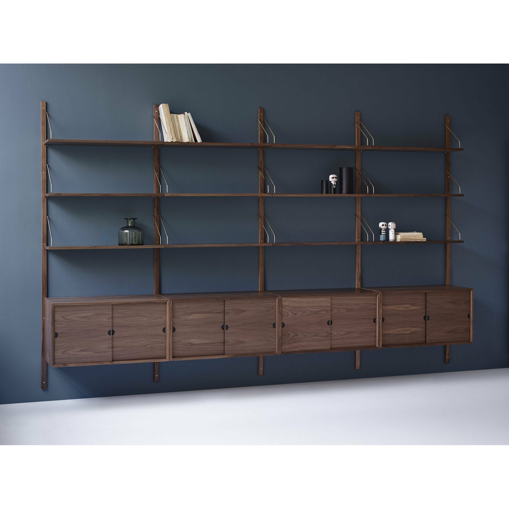 [product_category]-Dk3 Royal System Shelf Walnut Oiled/Brass, 30x323x213 Cm-DK3-ROYAL-H200-B323-WALNUT-D30-BRASS-DK3-3