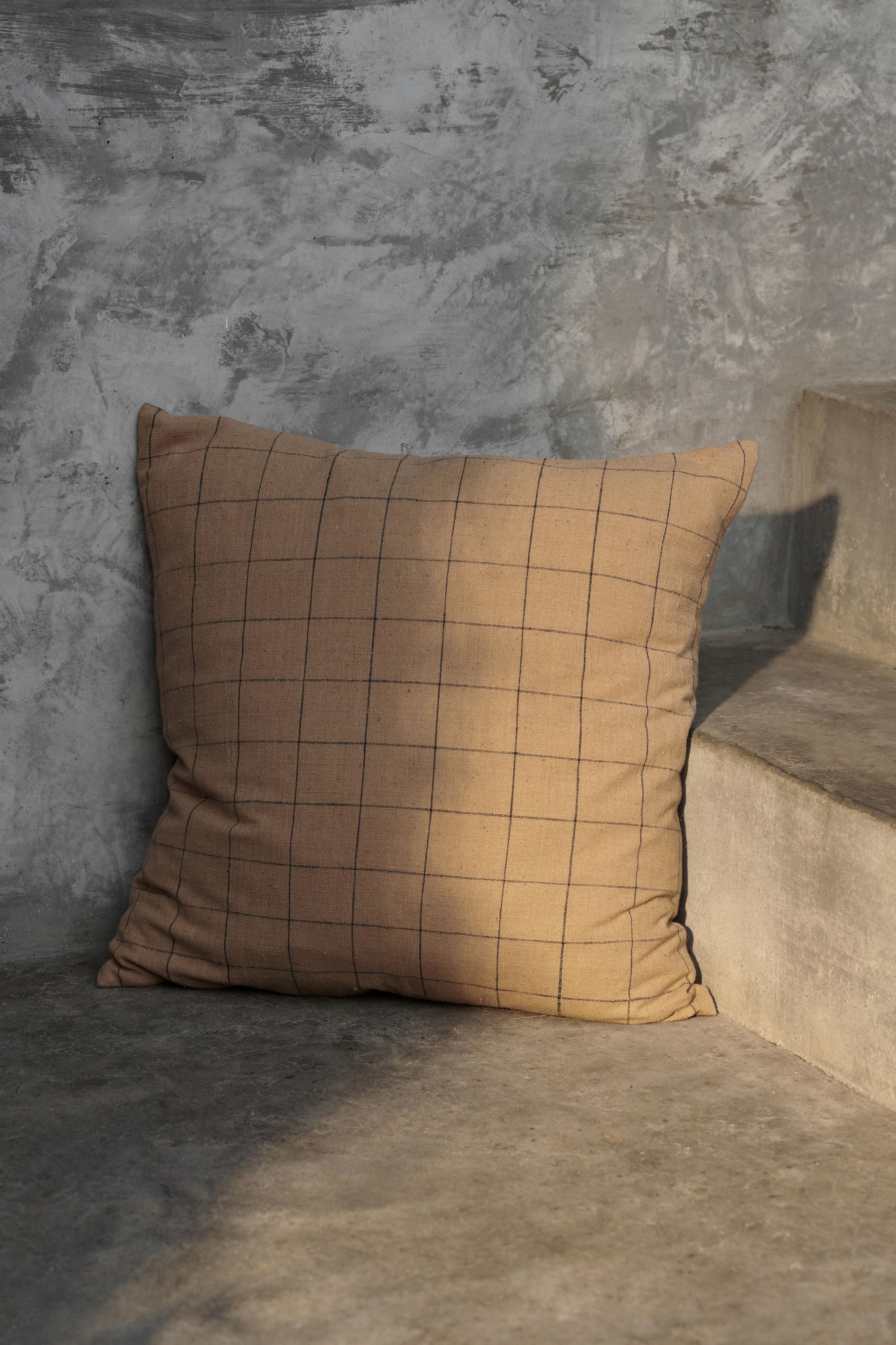 Ferm Living Brown Cotton Cushion, Grid