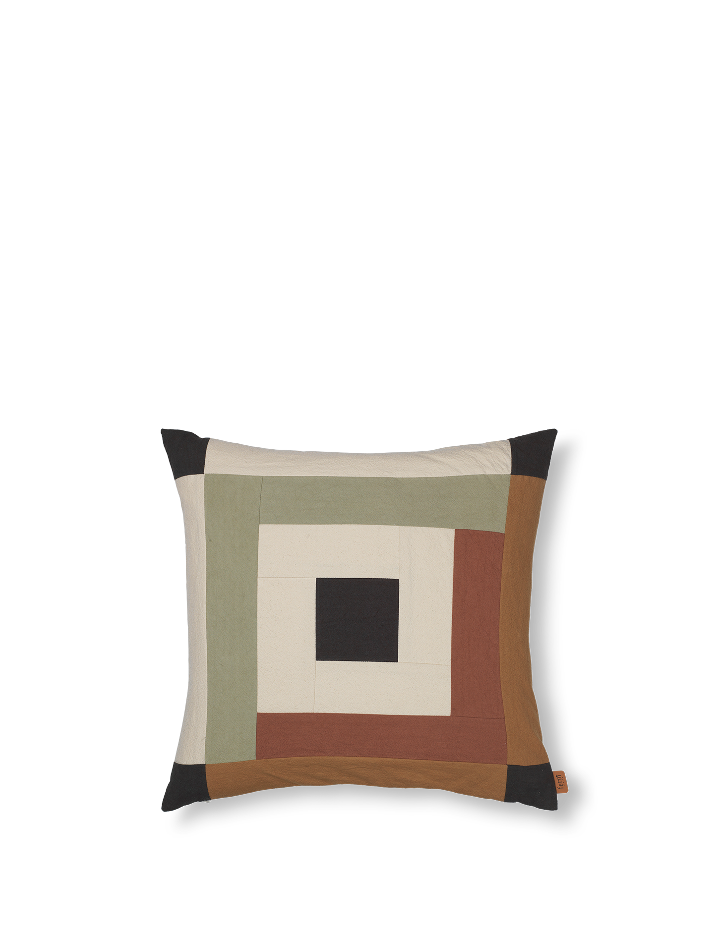 Ferm Living Border Patchwork Cushion Dark Sage/Red Brown