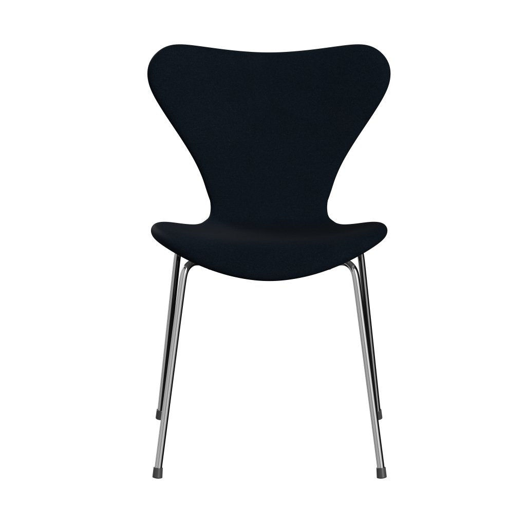 Fritz Hansen 3107 Chair Full Upholstery, Chrome/Divina Dark Blue