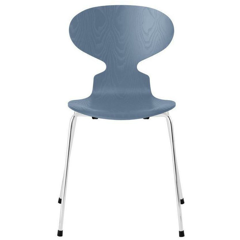 Fritz Hansen Ant Chair Colored Ash Drusk Blue Bowl, Chromed Steel Base