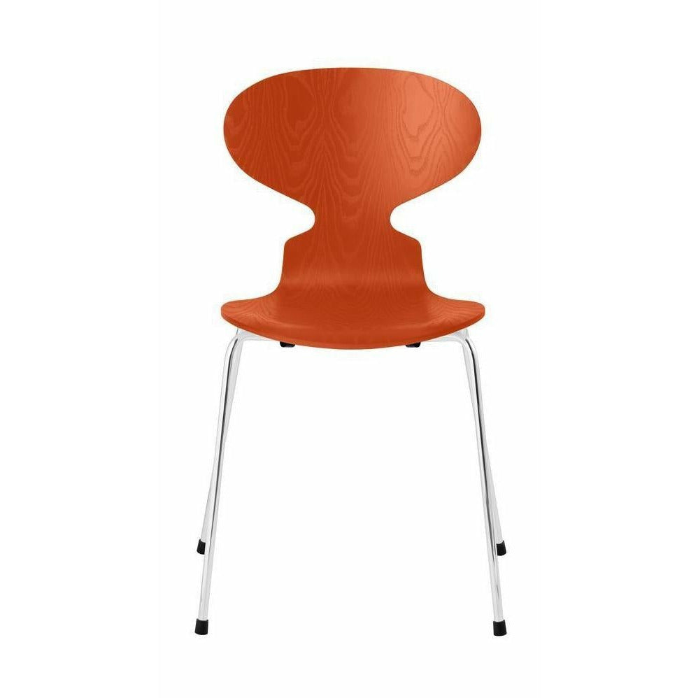 Fritz Hansen Ant Chair Dyed Ash Paradise Orange Bowl, Chromed Steel Base