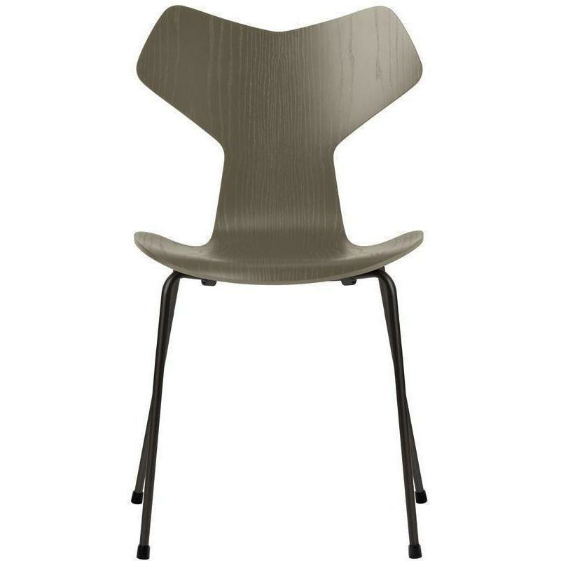 Fritz Hansen Grand Prix Chair Colored Ash Olive Green Bowl, Black Base