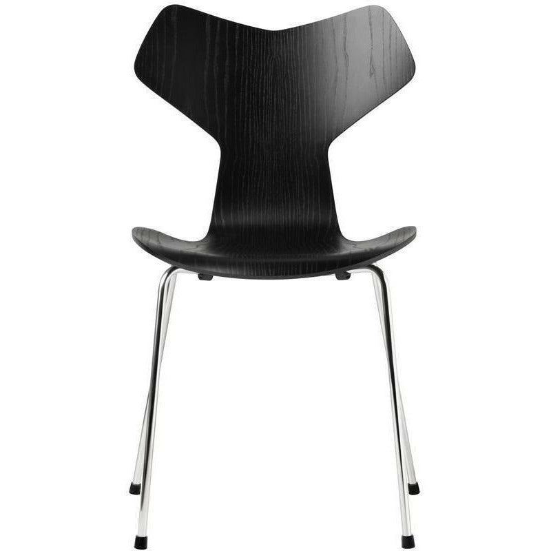 Fritz Hansen Grand Prix Chair Dyed Ash Black Shell, Chromed Steel Base