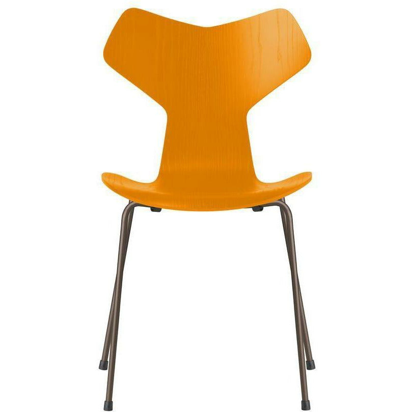 Fritz Hansen Grand Prix Chair Dyed Ash Burnt Yellow Shell, Brown Bronze Base