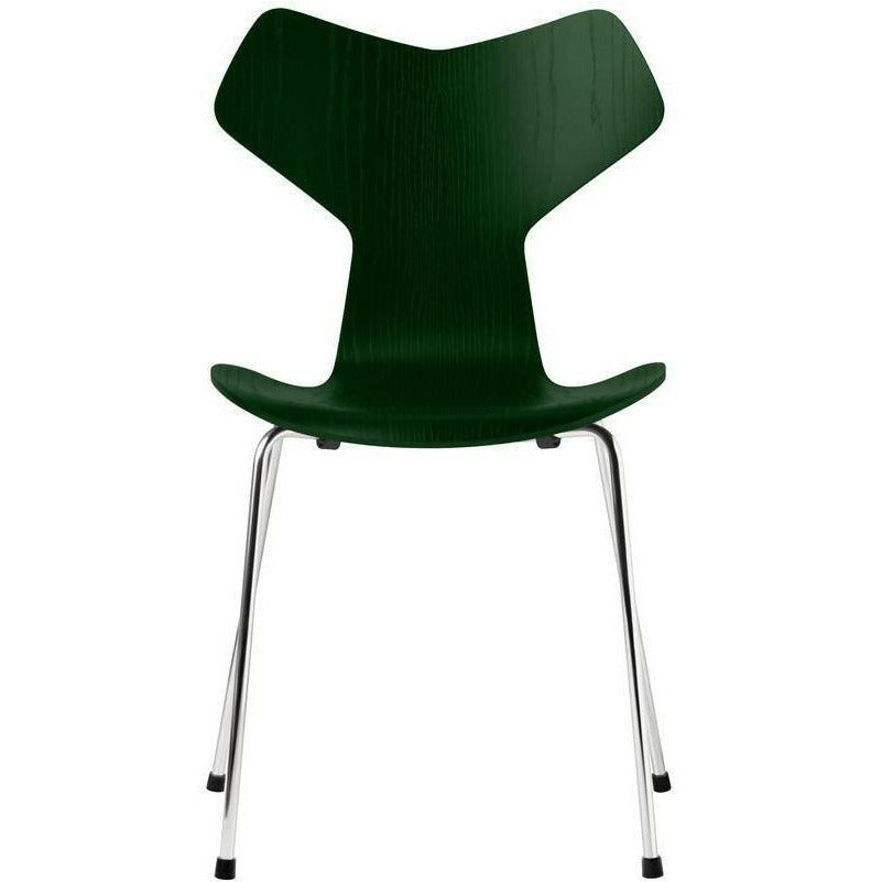 Fritz Hansen Grand Prix Chair Dyed Ash Evergreen Bowl, Chromed Steel Base