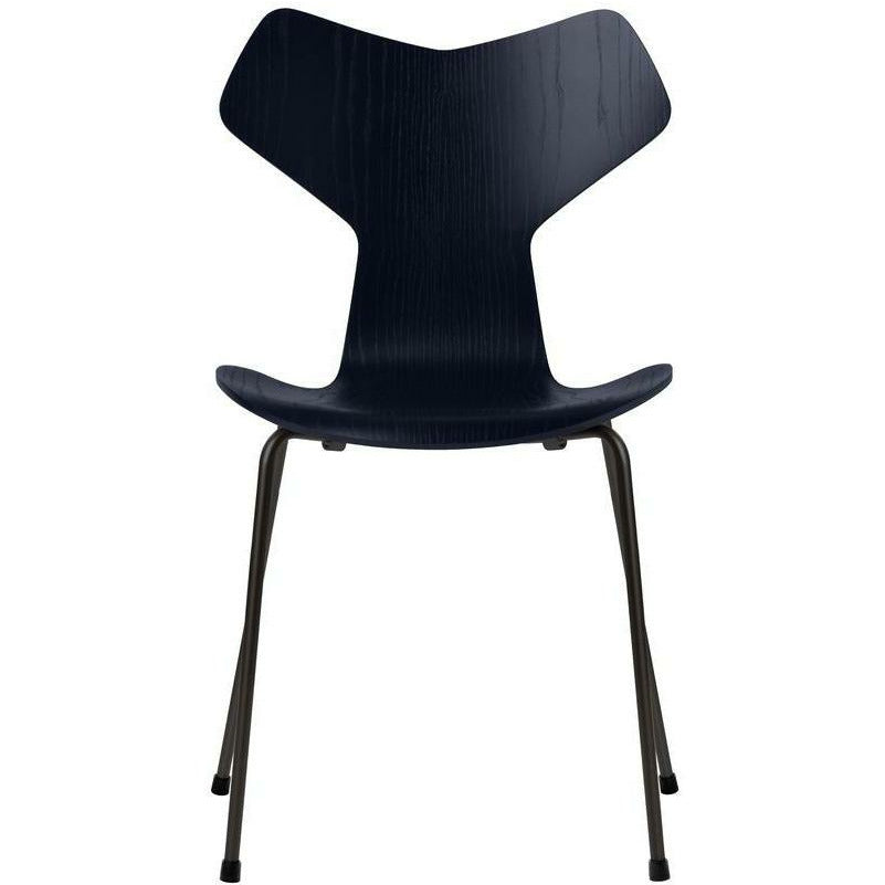 Fritz Hansen Grand Prix Chair Dyed Ash Midnight Blue Bowl, Black Base