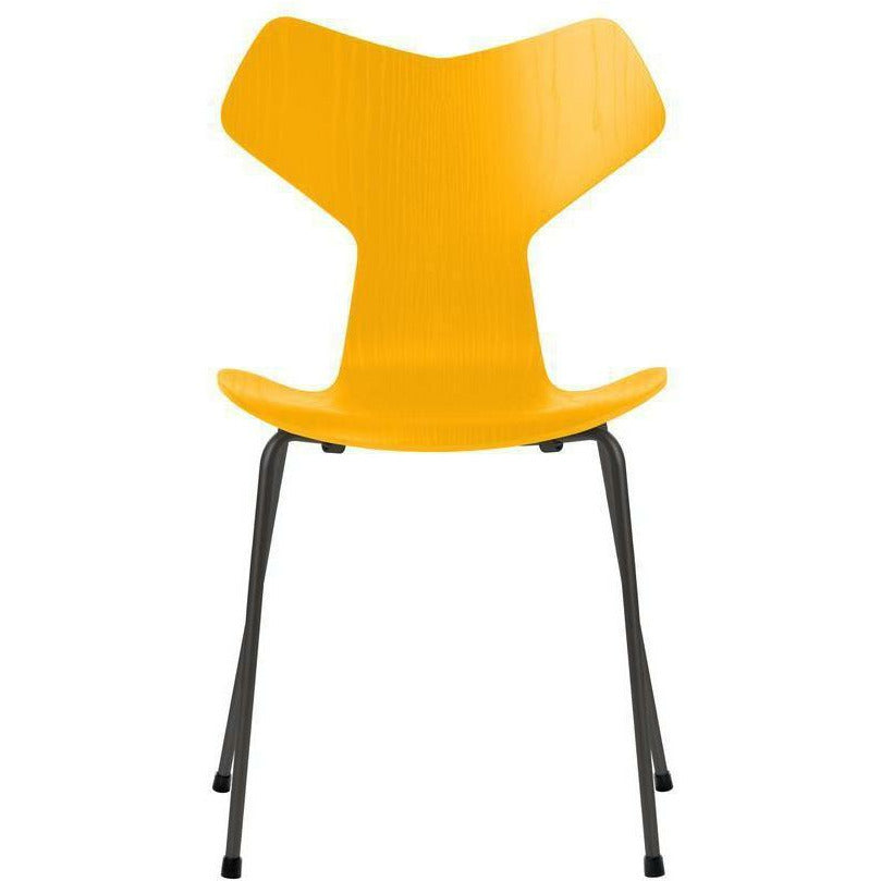 Fritz Hansen Grand Prix Chair Dyed Ash True Yellow Bowl, Warm Graphite Base