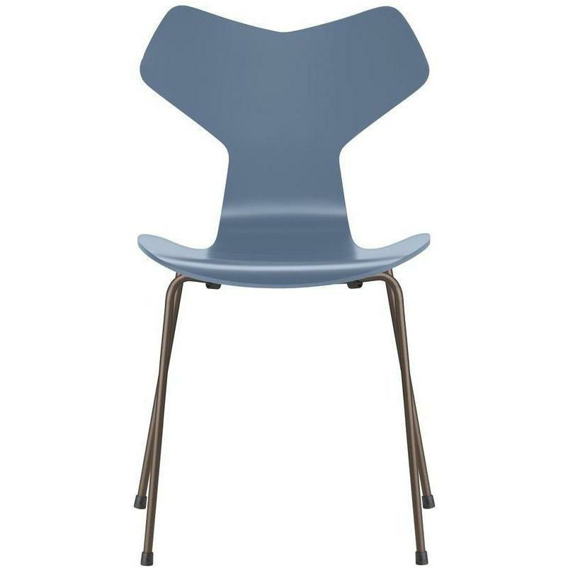 Fritz Hansen Grand Prix Chair Lacquered Dusk Blue Shell, hnědá bronzová základna