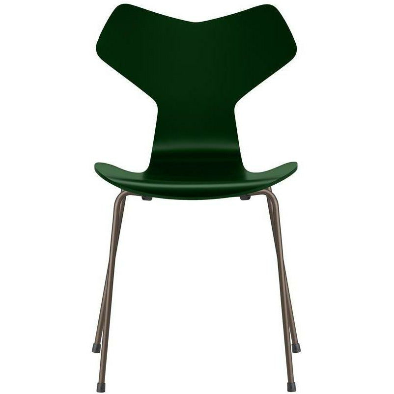 Fritz Hansen Grand Prix Chair Lacquered Evergreen Bowl, hnědá bronzová základna