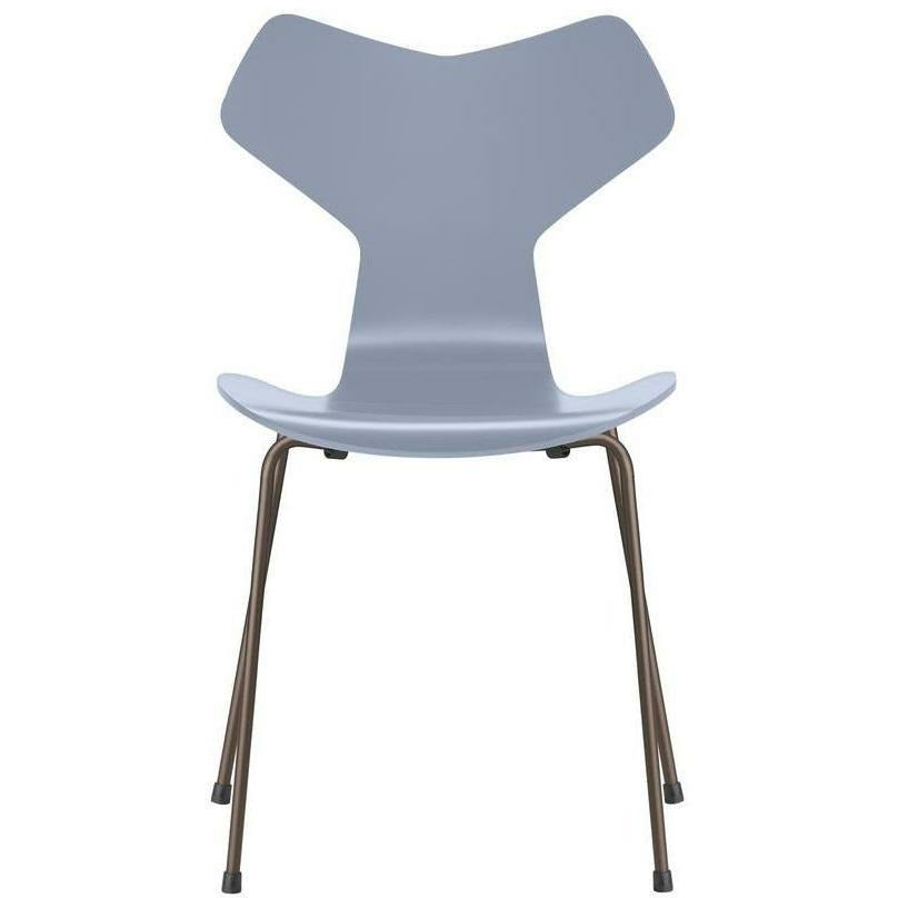 Fritz Hansen Grand Prix Chair Lacquered Lavender Blue Bowl, hnědá bronzová základna