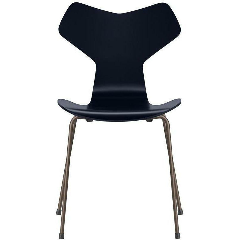 Fritz Hansen Grand Prix Chair Lacquered Midnight Blue Shell, hnědá bronzová základna