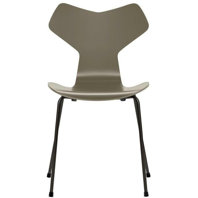 Fritz Hansen Grand Prix Chair Lacquered Olive Green Shell, černá základna