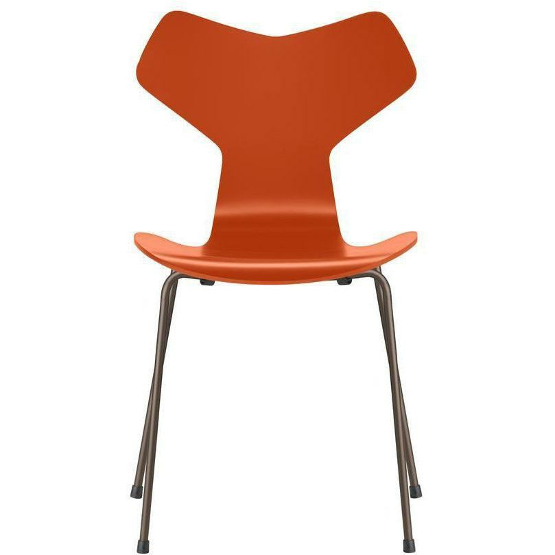 Fritz Hansen Grand Prix Chair Lacquered Paradise Orange Bowl, hnědá bronzová základna