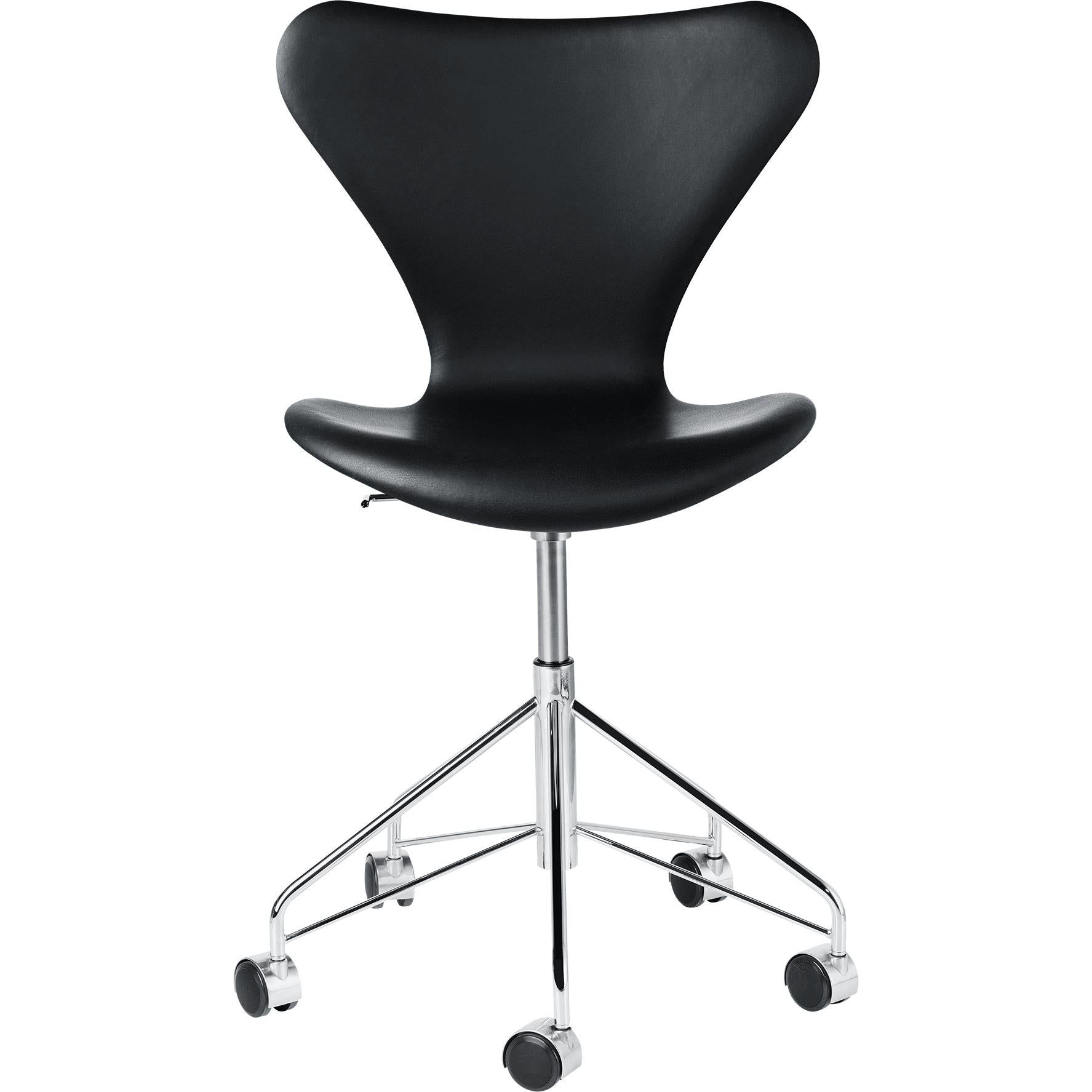 Fritz Hansen Series 7 Chair Swivel Chair Full Upholstery Leather Essential, Black