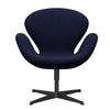  Swan Lounge Chair Black Lacquered/Divina melange tmavě modrá