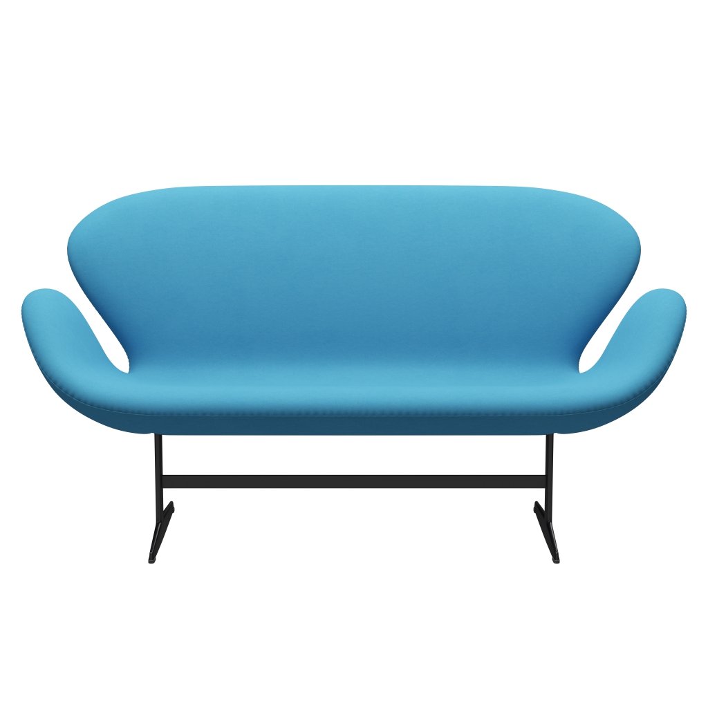 Fritz Hansen Swan Sofa 2 Seater, černá lakovaná/pohodlí světle modrá (66010)