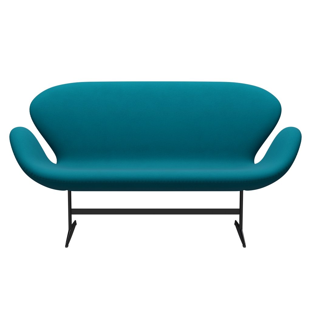 Fritz Hansen Swan Sofa 2 Seater, černá lakovaná/komfortní tyrkysová (67002)