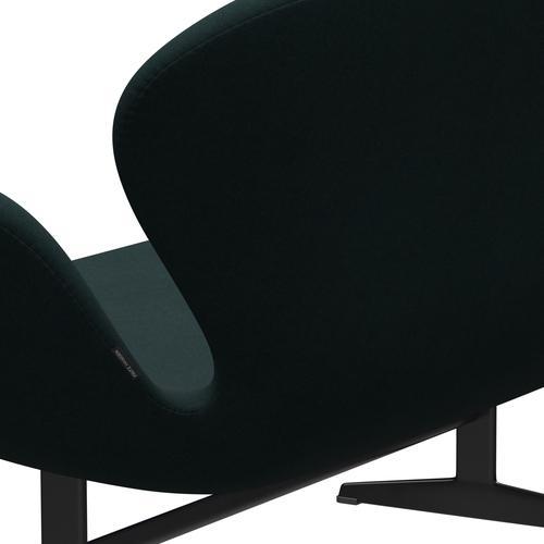 Fritz Hansen Swan Sofa 2 Seater, Black Lacquered/Divina Dark Green (886)