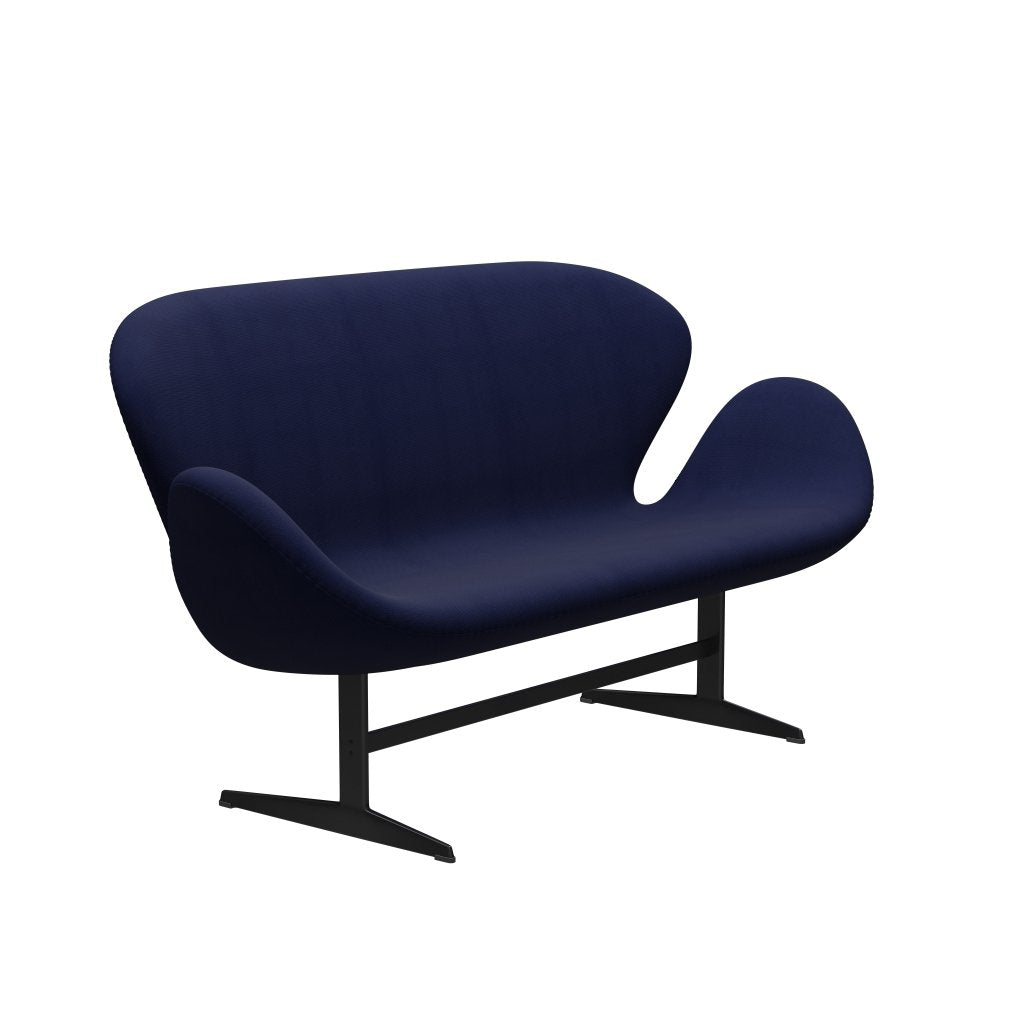 Fritz Hansen Swan Sofa 2 Seater, Black Lacquered/Fame Dark Blue (66005)