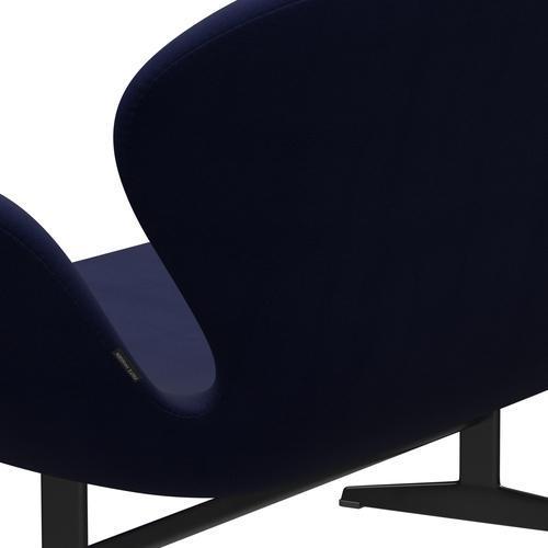 Fritz Hansen Swan Sofa 2 Seater, Black Lacquered/Fame Dark Blue (66005)