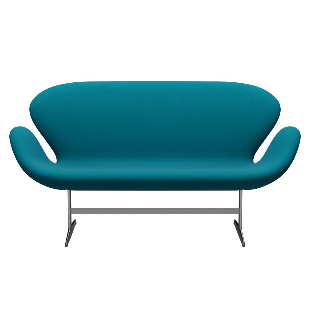 Fritz Hansen Swan Sofa 2 Seater, saténový kartáčovaný hliník/komfortní tyrkysový (67002)