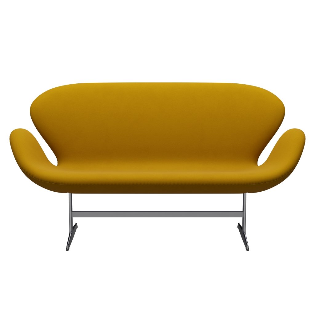 Fritz Hansen Swan Sofa 2 Seater, Satin Brushed Aluminium/Comfort Yellow (62004)