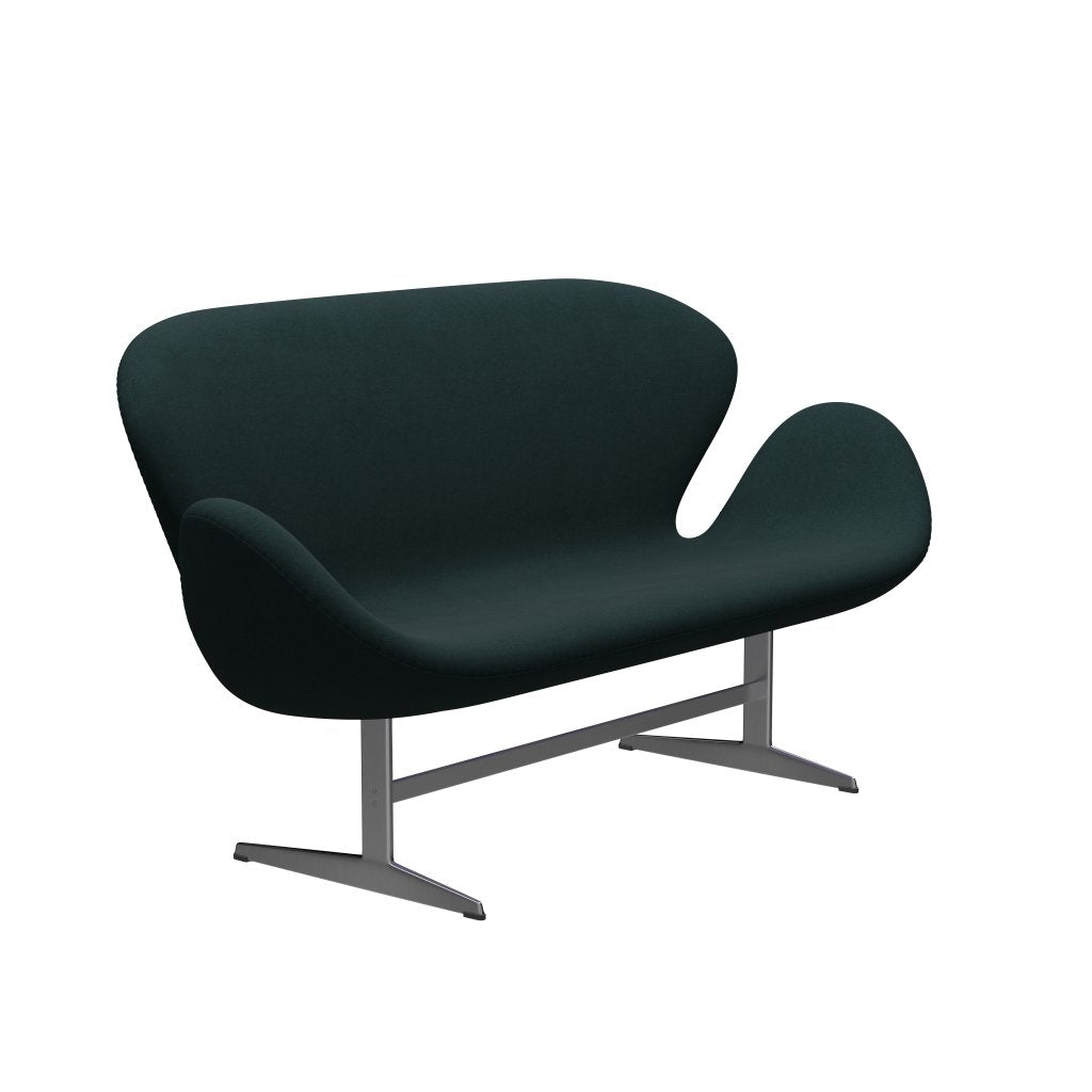 Fritz Hansen Swan Sofa 2 Seater, satén kartáčovaný hliník/Divina Dark Green (886)