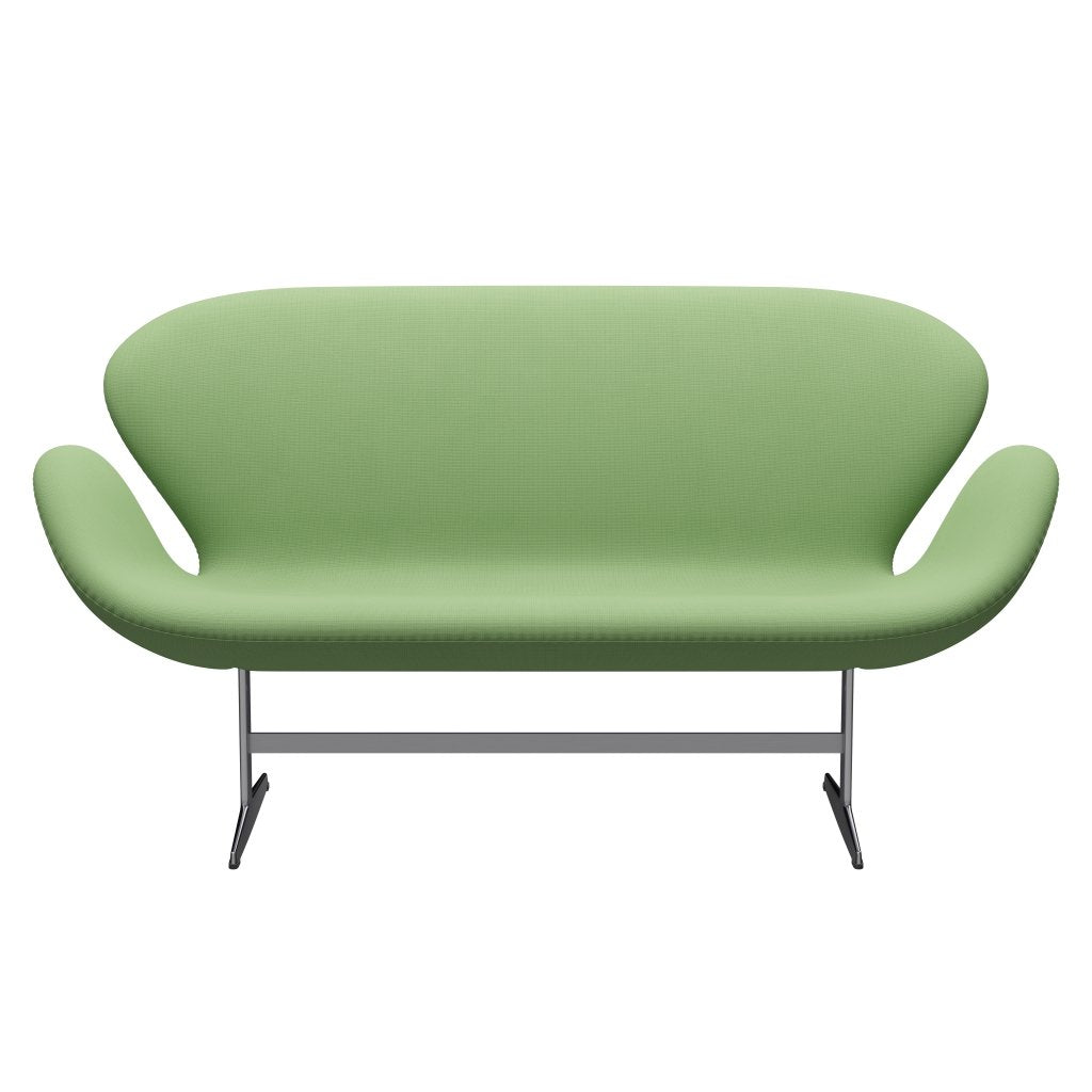 Fritz Hansen Swan Sofa 2 Seater, Satin Brushed Aluminium/Fame Light Green