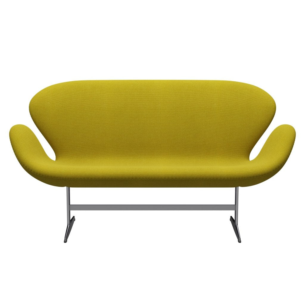 Fritz Hansen Swan Sofa 2 Seater, Satin Brushed Aluminium/Hallingdal Yellow/Green