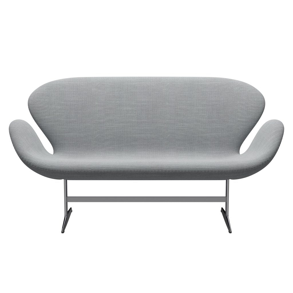 Fritz Hansen Swan Sofa 2 Seater, Satin Brushed Aluminium/Sunniva Light Grey/Light Blue