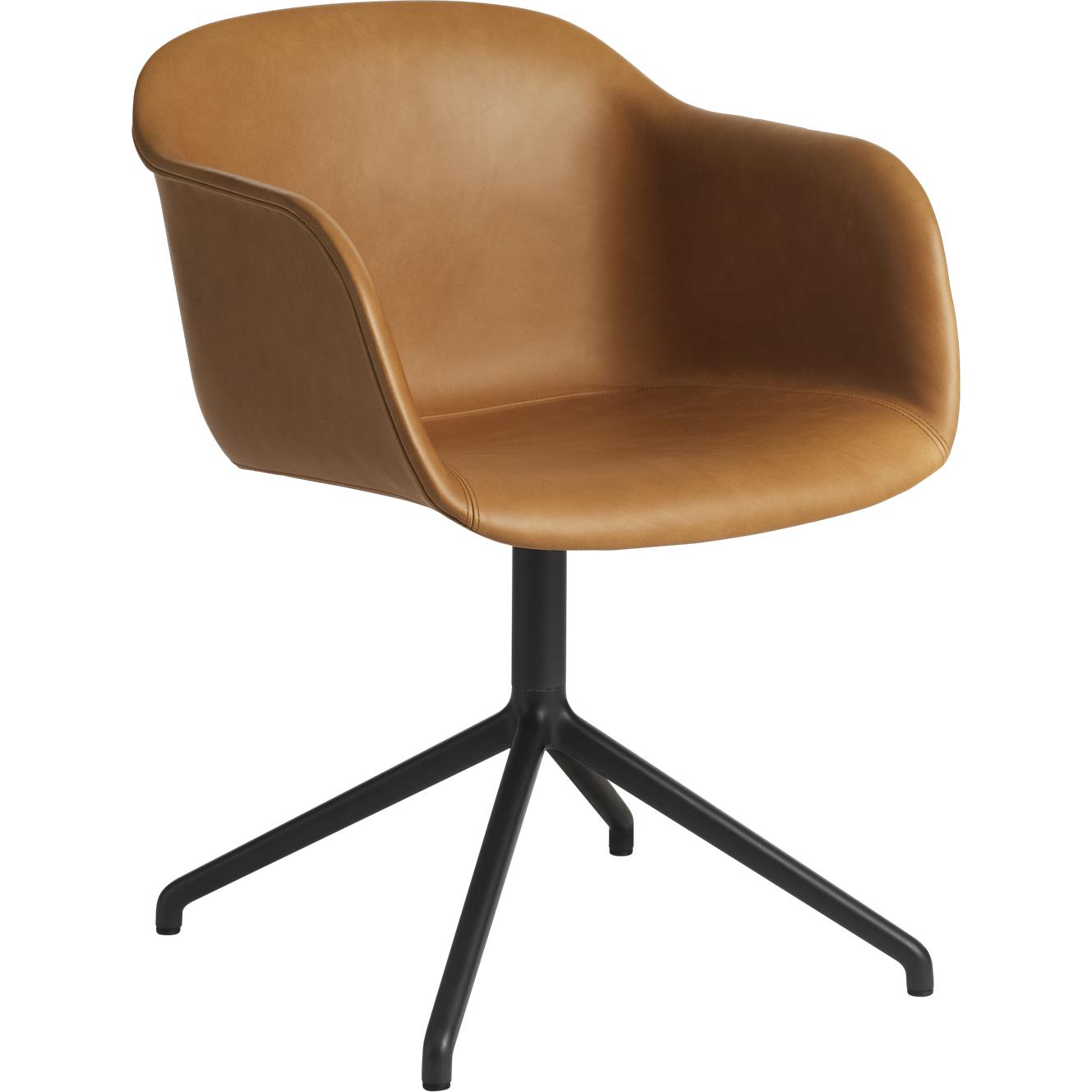 Muuto Fiber Armchair Swivel Base, Refine Leather Seat, Brown Cognac