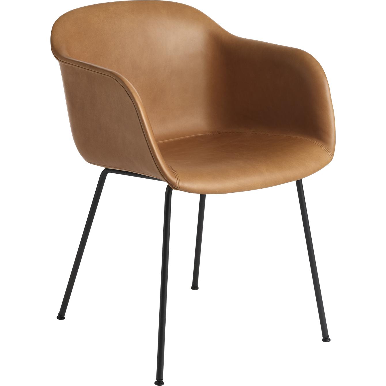 Muuto Fiber Armchair Tube Base, Leather Seat, Cognac Leather/ Black