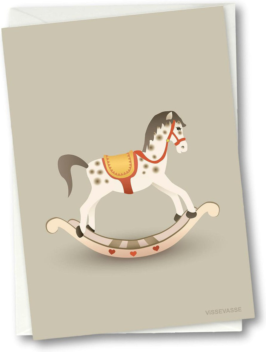 Vissevasse Rocking Horse Greeting Card, Brown, 10,5x15cm