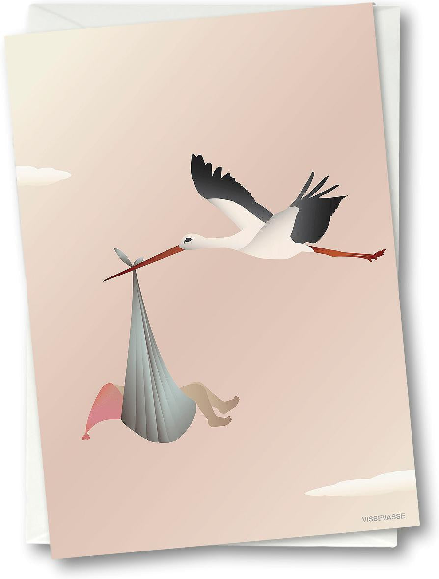 Vissevasse Stork Blonging Card 10,5 x15 cm, růžová