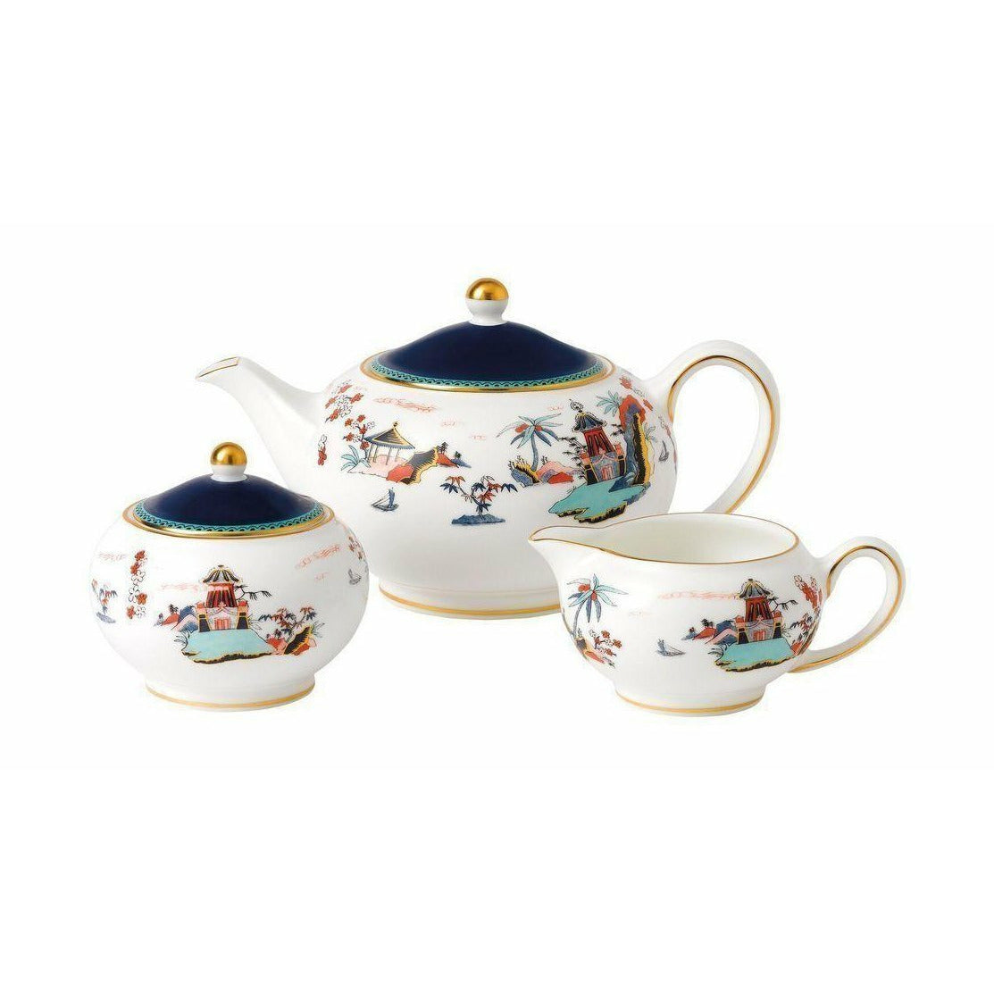 Wedgwood Wonderlust Blue Pagoda Set 3pcs (Teapot, Sugar Bowl, Milk Jug) Gift Box