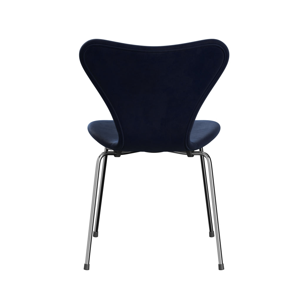 Fritz Hansen 3107 Židle plné čalounění, Chrome/Belfast Velvet Midnight Blue