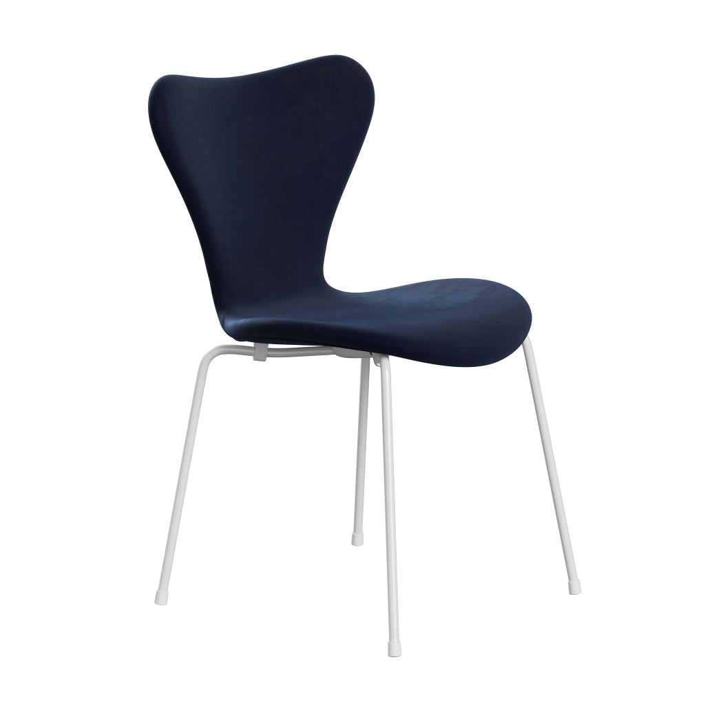 Fritz Hansen 3107 Chair Full Upholstery, White/Belfast Velvet Midnight Blue