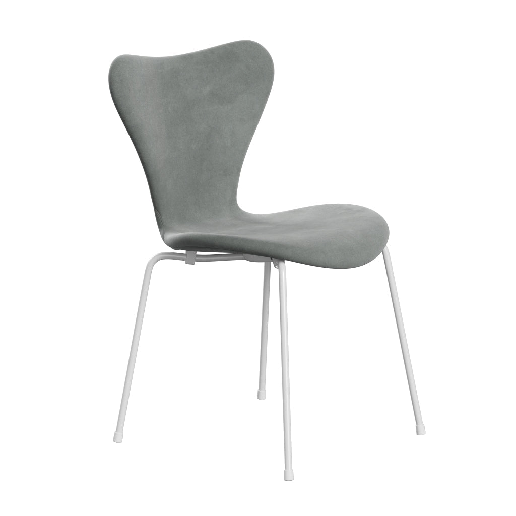 Fritz Hansen 3107 Chair Full Upholstery, White/Belfast Velvet Seal Grey